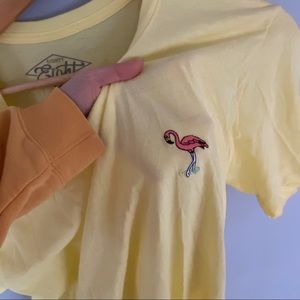Pale Yellow Flamingo Embroidered Tee